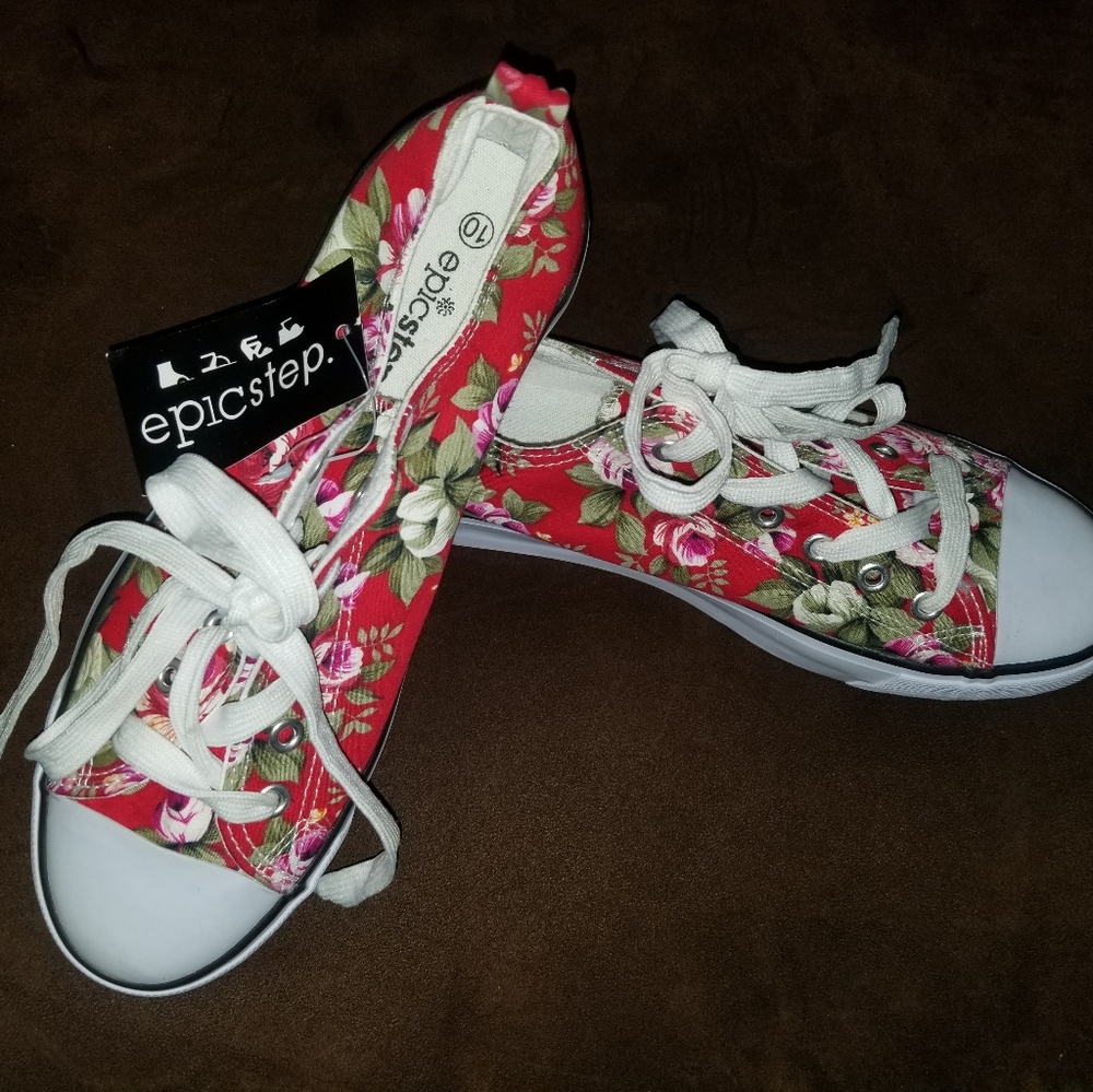 EPICSTEP Red Floral Tennis Shoes